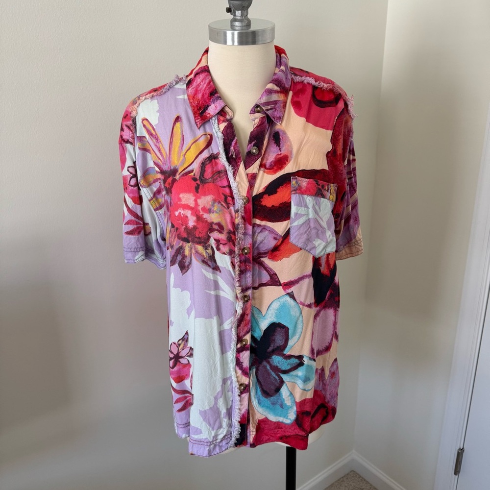 Free People Colorful Floral Button-Up Shirt